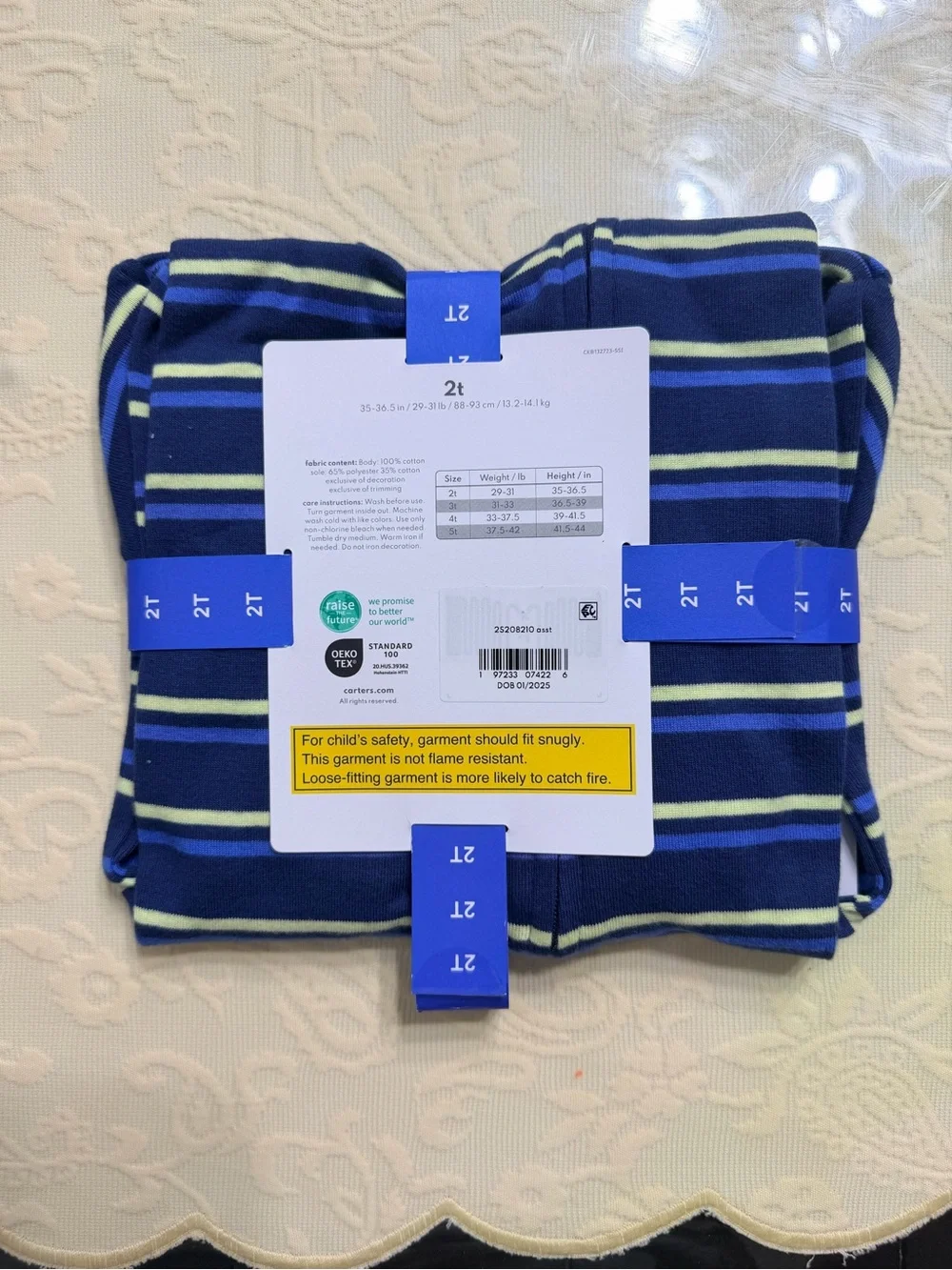Carter's Navy, Lime & Light Blue Striped Cotton Footie Pajama